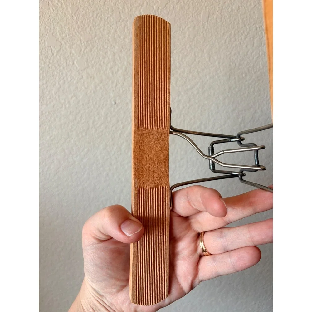 Vintage Wood Pant Hanger Metal Spring Clamp Skirt Trouser Hanger Natural‎ Finish